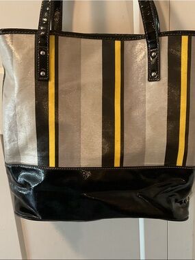 Nine West Black, Gray & Yellow Vertical Stripe Tote